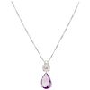 An amethyst and diamond 18K white gold pendant and 14K white gold necklace.