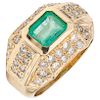 An emerald and diamond 14K yellow gold ring.