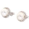 A cultured pearl and diamond 14K white gold pair of stud earrings.