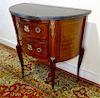 PETITE DEMILUNE INLAID MARBLE TOP COMMODE