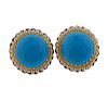 14k Gold Blue Stone Pearl Earrings 