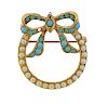 Antique 14K Gold Turquoise Pearl Brooch Pendant