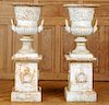 PR NEOCLASSICAL STYLE CAST IRON URNS ON PEDESTALS