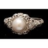 18k White Gold Cultured Pearl and Diamond Ring