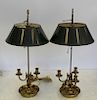 Pair of Antique Gilt Metal Builloitte Lamps With