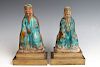 PAIR OF TURQUOISE GLAZE POTTERY FIGURES, EARLY MING DYNASTY