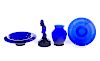 4 Pcs Cobalt Blue Glassware including Cambridge