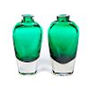 2 Green Erickson Art Glass Vases