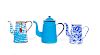 3 Blue and White Graniteware Coffee Pots