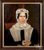 American oil on canvas folk portrait of a woman