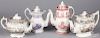 Four Staffordshire tea and coffee pots