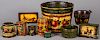 Ten pieces of Peter Ompir and W. C. Wrede painted woodenware
