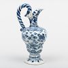 Dutch Delft Blue and White Small Ewer with Rope Twist Handle