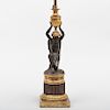 Continental Neoclassical Gilt and Patinated-Bronze Figural Lamp