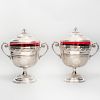 Pair of Egyptian Silver and Ruby Glass Cups and Covers