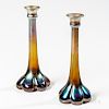 Two Tiffany Studios Gold Favrile Candlesticks