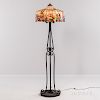Floor Lamp with Leaded Glass Shade on Wrought Iron Base