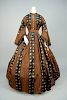 STRIPED SILK DAY DRESS, AMERICAN, c. 1860.