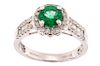 Emerald & Diamond 14K White Gold Ring w/ Papers