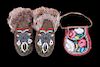 Iroquois Fully Beaded Flat Bag & Moccasins 19th C.