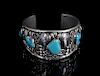 Signed Navajo Silver and Turquoise Bracelet