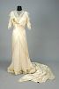 TRAINED SILK WEDDING GOWN with LACE and ORANGE BLOSSOM TRIM, 1920s.
