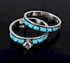 Navajo Turquoise and Diamond Wedding Ring Set