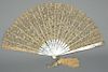 LARGE LACE FAN with MOTHER of PEARL STICKS and SPANGLES, 19th C.