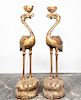 Pair, Chinese Giltwood Carved Cranes Candle Stands