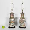 Pr., Chinese Rose Medallion Vases Mounted as Lamps