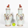 Pair, Chinese Export Style Armorial Lidded Urns