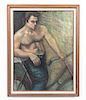 Mid 20th C. Signed Pastel Work, Man With Bicycle
