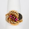 18k Two Tone Gold & Ruby Stylized Ring
