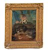 19th C. Portrait of Dogs and Cat, Oil on Canvas