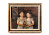 American Southern School Portrait of Two Sisters