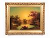Late 19th C. O/C, Sunset Landscape with Lake