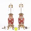 Pair, Longwy Workshop Pottery Floral Table Lamps