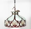 Early 20th C.Stained Slag Glass Pendant Chandelier
