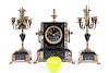 Three Piece French Brass & Marble Mantle Clock Set