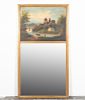 Gilt Wood Trumeau Mirror with Landscape Oil