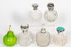 Group, 5 English Silver & Cut Glass Scent Bottles
