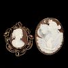 Two Female Figural Cameo Brooches/Pins