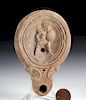 Fine Roman Pottery Oil Lamp w/ Gladiator
