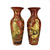 Pair Japanese Enameled Terra Cotta Vases