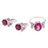 A Rubelite & Diamond Ring and Earrings in Plat