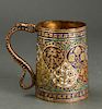 Middle Eastern Champleve Enameled Brass Mug