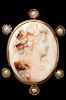 14K Gold & Pearls Carved Shell Cameo Maenad Brooch