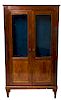 Continental Walnut Wood Armoire, Glass Front Doors