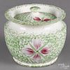 Green spongeware sugar bowl, 19th c., with cluster of buds decoration, 3 1/2'' h.