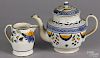 English pearlware teapot, 7 3/4'' h., and creamer, early 19th c., 4 1/2'' h.